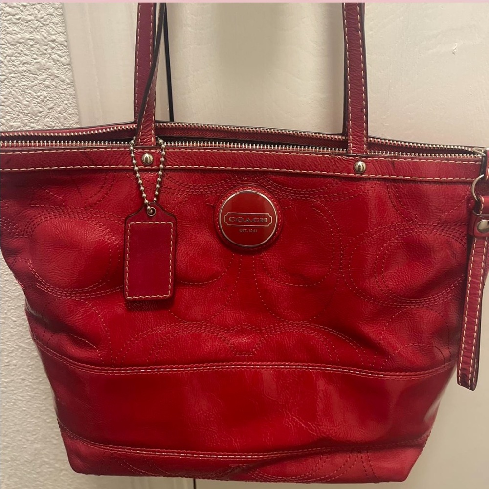 Coach Signature Embossed Patent Leather Shoulder Bag (Style No. F15142)